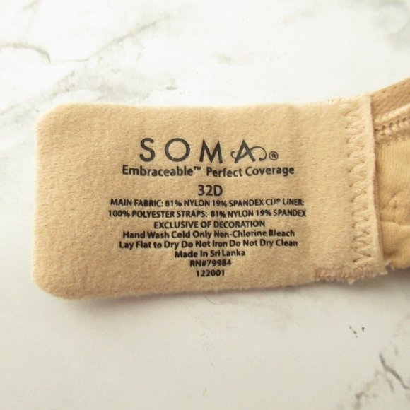 Soma Bra 32D Beige Padded Embraceable Perfect Coverage Underwire - Picture 3 of 4